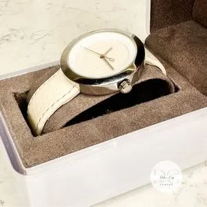 DKNYC | Accessories | Dkny White Leather Crystal Face  display picture 1
